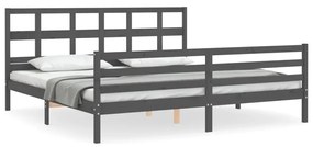 3194853 vidaXL Cadru pat cu tăblie 200x200 cm, gri, lemn masiv