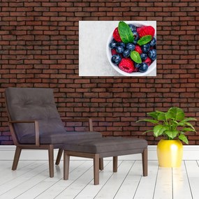 Tablou pe sticlă - bol cu fructe de pădure (70x50 cm)