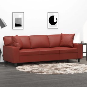 3153069 vidaXL Canapea cu 3 locuri cu perne&pernuțe roșu vin 180 cm piele eco