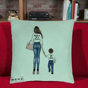 Cadou pentru Mama - Perna Personalizata, Model Mother of a Prince, 40x40 cm, Verde Menta, Husa Detasabila, Perna Inclusa, BEKZ®