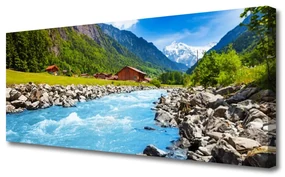 Tablou pe panza canvas Munții pietre Lacul Verde Peisaj Gri Albastru