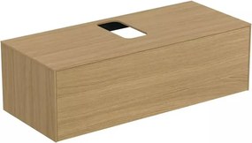 Dulap baza suspendat Ideal Standard Atelier Conca finisaj stejar deschis 1 sertar si blat cu decupaj central 120 cm
