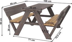 Bancă de grădină pentru copii, lemn, gri/ natural, ABALO
