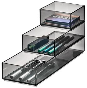 Organizatoare de baie negru-mat pentru cosmetice 3 buc. din plastic reciclat Stack &amp; Slide – iDesign