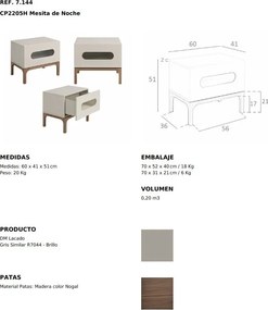 Noptiera design modern cu iluminare interioara Gray and Walnut