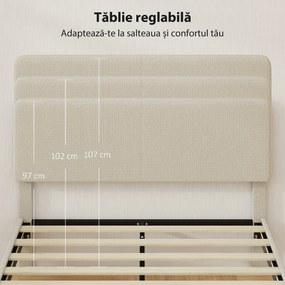 HOMCOM Cadru de Pat Matrimonial 140x200 cm Cap de Pat Reglabil pe Înălțime Îmbrăcat în Catifea, Pat Matrimonial cu Șipci de Lemn, pentru Dormitor, Montaj Ușor, Gri Deschis | Aosom Romania