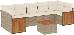 vidaXL Set canapele de grădină, 8 piese, cu perne, bej, poliratan