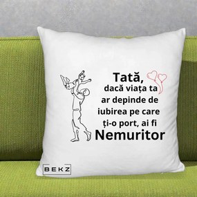 Cadou pentru Tata - Perna Personalizata Tata Nemuritor Joaca in Aer, 40x40 cm, Alb Pufos, Husa Detasabila, Perna Inclusa, BEKZ®
