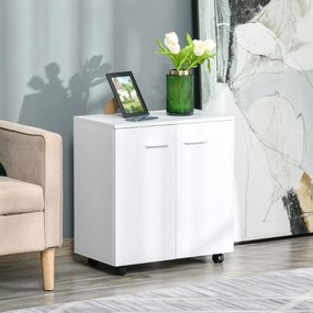 HOMCOM Comodă TV cu Roți Incluse, pentru Living sau Dormitor, 60x35x65 cm, Alb | Aosom Romania