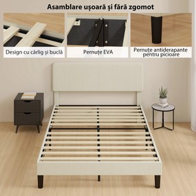 HOMCOM Cadru de Pat Matrimonial 140x200 cm Cap de Pat Reglabil pe Înălțime Îmbrăcat în Catifea, Pat Matrimonial cu Șipci de Lemn, pentru Dormitor, Montaj Ușor, Gri Deschis | Aosom Romania