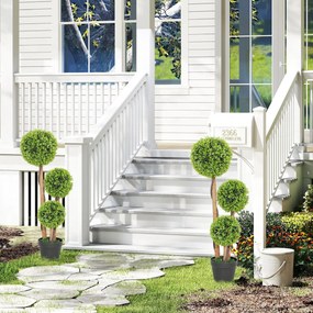 HOMCOM Set 2 Plante de Buxus Artificiale cu 3 Sfere, cu Ghiveci și Bază Întărită, Înălțime 90 cm, pentru Interior și Exterior | Aosom Romania