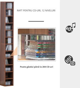 Biblioteca tip coloana cu 12 etajere, din MDF, sustine maxim 15kg 21x20x175cm, maro HOMCOM | Aosom RO