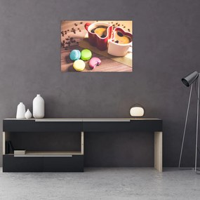 Tablou pe sticlă cu cafea și macarooni (70x50 cm)