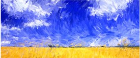 Tablou - Pictură în ulei, câmp auriu (120x50 cm)