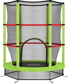 HOMCOM Saltea Elastică pentru Copii 3-6 Ani cu Plasă de Protecție, 6 Stâlpi și 3 Intrări, Ø140x190 cm, Verde | Aosom Romania