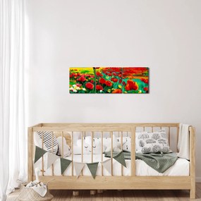 Tablou - Câmp cu maci (cu ceas) (90x30 cm)