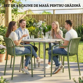 Outsunny Set 4 Scaune de Grădină Stivuibile din Plastic Anti-UV, Scaune pentru Prânz în Exterior cu Spătar Ergonomic cu Lamele și Mânere, pentru Terasă Balcon Grădină Exterior Interior, 55x58,5x81,5 cm, Verde | Aosom Romania