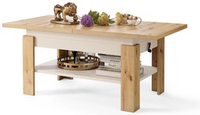 Mazzoni RIO Stejar Artisan/Bej (Șampanie) - MĂSUȚĂ DE CAFEA EXTENSIBILĂ CU RAFT