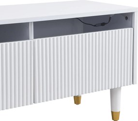 Comodă TV cu 4 sertare, din MDF și acril, 178x35x45 cm, Alb