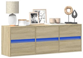 vidaXL Comodă TV de perete cu lumini LED, stejar sonoma, 130x31x45 cm
