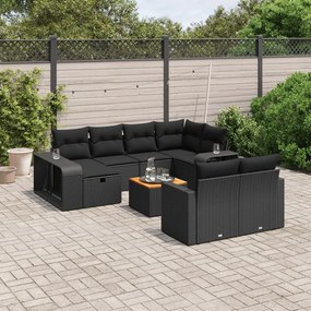 3266255 vidaXL Set canapele de grădină cu perne, 11 piese, negru, poliratan