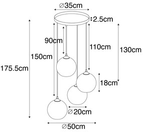 Lampă suspendată inteligentă neagră cu sticlă fumurie, inclusiv 4 Wifi A60 - Wallace
