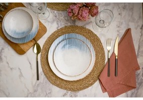 Set de veselă 24 de piese din porțelan, alb/albastru