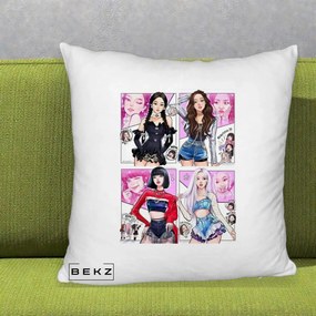 Perna Personalizata K-pop BLACKPINK Fanart Manga Benzi Desenate 4 Membre, 40x40 cm, Alb Pufos, Husa Detasabila, Perna Inclusa, BEKZ®