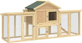 PawHut Coteț pentru găini din lemn cu cuib, acoperiș impermeabil, băț de odihnă, curte, rampă, 204x85x93 cm lemn natural | Aosom Romania