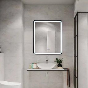 Oglinda Baie Cu Led, 50x70 Cm, Functie Dezaburire, Elit's Esn35 Rama Neagra