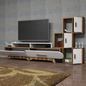 Ansamblu Comoda TV FloraS Walnut-Alb