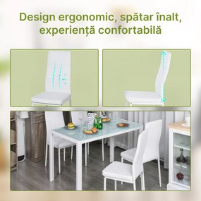 HOMCOM Set Masa pentru 4 Persoane cu 4 Scaune Tapițate, Design Modern și Elegant, Ideal pentru Dining, Alb | Aosom Romania