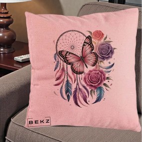 Perna Personalizata Prinzator de Vise cu Fluture si Trandafiri, 40x40 cm, Roz, Husa Detasabila, Perna Inclusa, BEKZ®