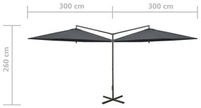 Umbrela de soare dubla cu stalp din otel, antracit, 600 cm Antracit