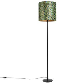 Lampă de podea neagră cu nuanță de velur păun aur 40 cm - Simplo