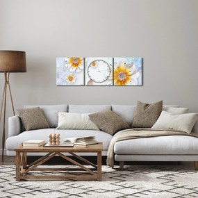 Tablou - Copoziția flori și fluturi (cu ceas) (90x30 cm)