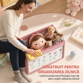 AIYAPLAY Cufăr pentru jucării copii 3-8 ani cu roți, 34,5 L, 15 kg, 50 x 30 x 33,5 cm, pentru dormitor, roz | Aosom Romania