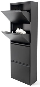 Pantofar negru cu deschidere înclinată din metal 50x150x22 cm Billy – Spinder Design