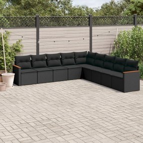 3258457 vidaXL Set mobilier de grădină cu perne, 9 piese, negru, poliratan