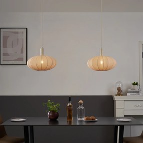 Lampă suspendată Japandi bej cu abajur din material textil cu 2 lumini - Bida