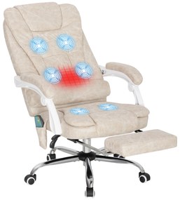 Vinsetto Fotoliu de birou cu masaj și încălzire, scaun de birou, înălțime reglabilă, spătar rabatabil, 65x70x111-119cm, crem | Aosom Romania