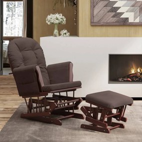 vidaXL Scaun glisant cu taburet, maro, material textil