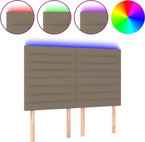vidaXL Tăblie de pat cu LED, gri taupe, 144x5x118/128 cm, textil