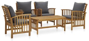 Set mobilier gradina cu perne, 5 piese, lemn masiv de acacia Gri, 4x fotoliu + masa, 1