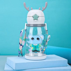 Sticla pentru copii din plastic cu pai ELEFANT 600 ml