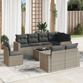 vidaXL Set canapele de grădină, 9 piese, cu perne, gri, poliratan