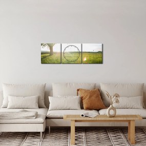 Tablou - Copac în câmp (cu ceas) (90x30 cm)