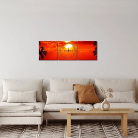 Tablou - apus de soare cu avion (cu ceas) (90x30 cm)