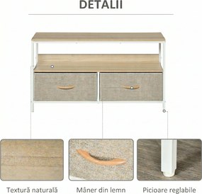HOMCOM Mobilier pentru Televizor de 47" cu Sertare Pliabile din Material Textil și Raft, 98x29x56 cm, Lemn Natural | Aosom Romania
