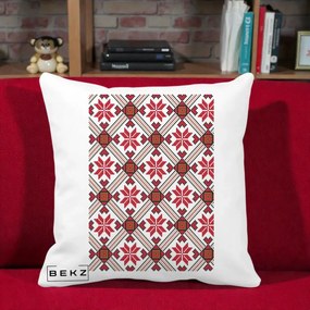 Perna Personalizata Motiv Traditional Ie Romaneasca Rosu, 40x40 cm, Alba Mata, Husa Detasabila, Perna Inclusa, BEKZ®